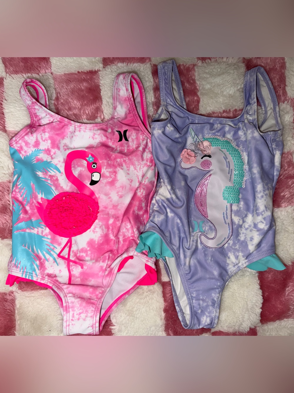 Hurley Girls Pink Flamingo & Purple Mermaid One-Piece Swim Set